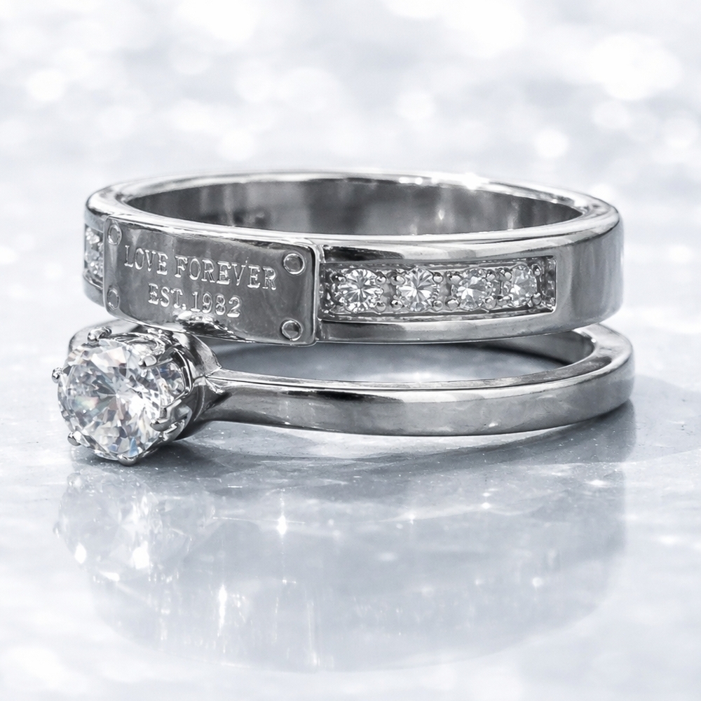 Elegant Silver Diamond Ring Set - Picture 2 of 2